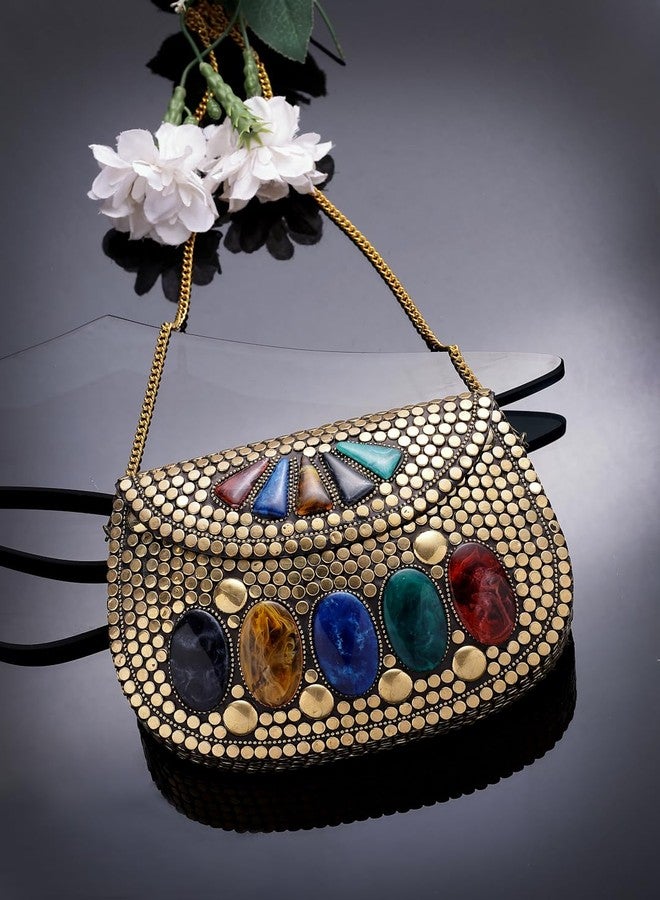 Anekaant Mosaic Gold & Multi Mosaic Embellished Metal Clutch - Image 2